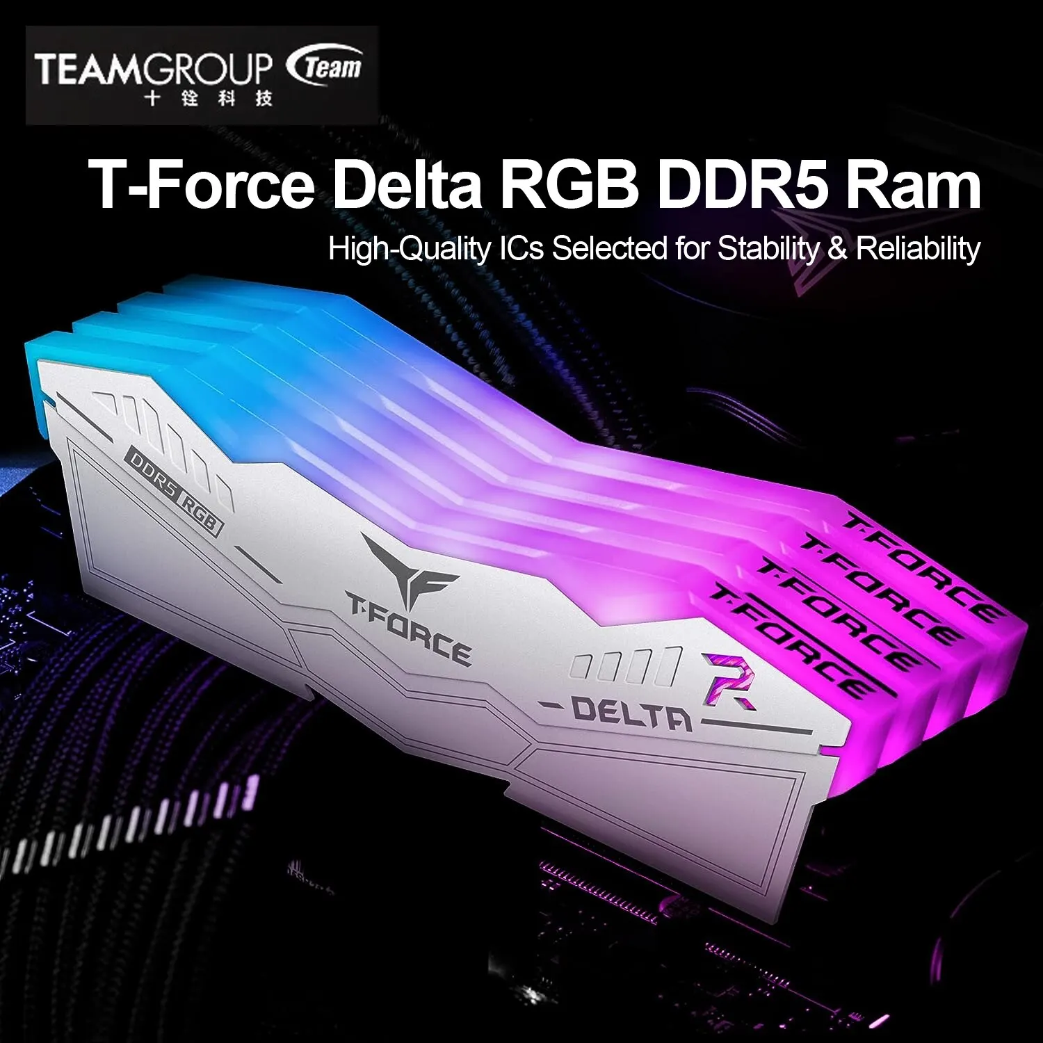 팀 그룹 T-포스 델타 RGB DDR5 램 32GB (2x16GB) 6000MHz PC5-48000 CL30 600 700 시리즈 칩셋 용 데스크톱 메모리 모듈 램